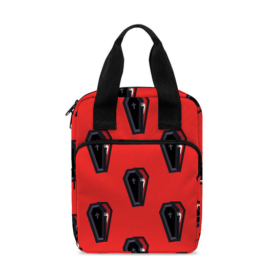 Orange Halloween Coffin Pattern Print Bible Tote Bag