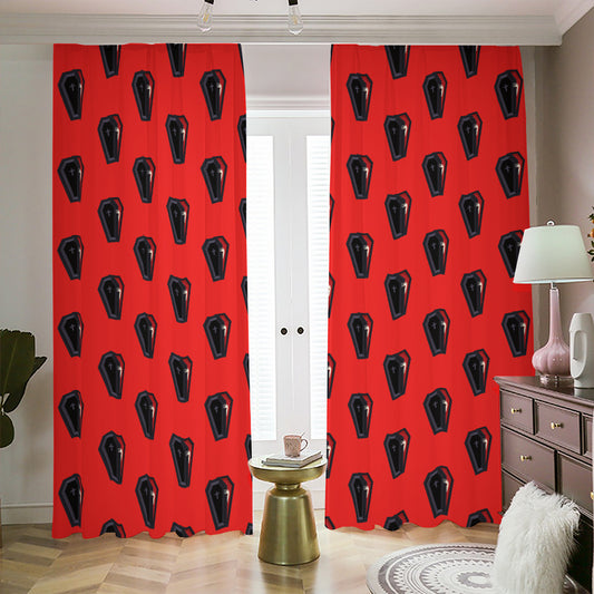 Orange Halloween Coffin Pattern Print Blackout Pencil Pleat Curtains