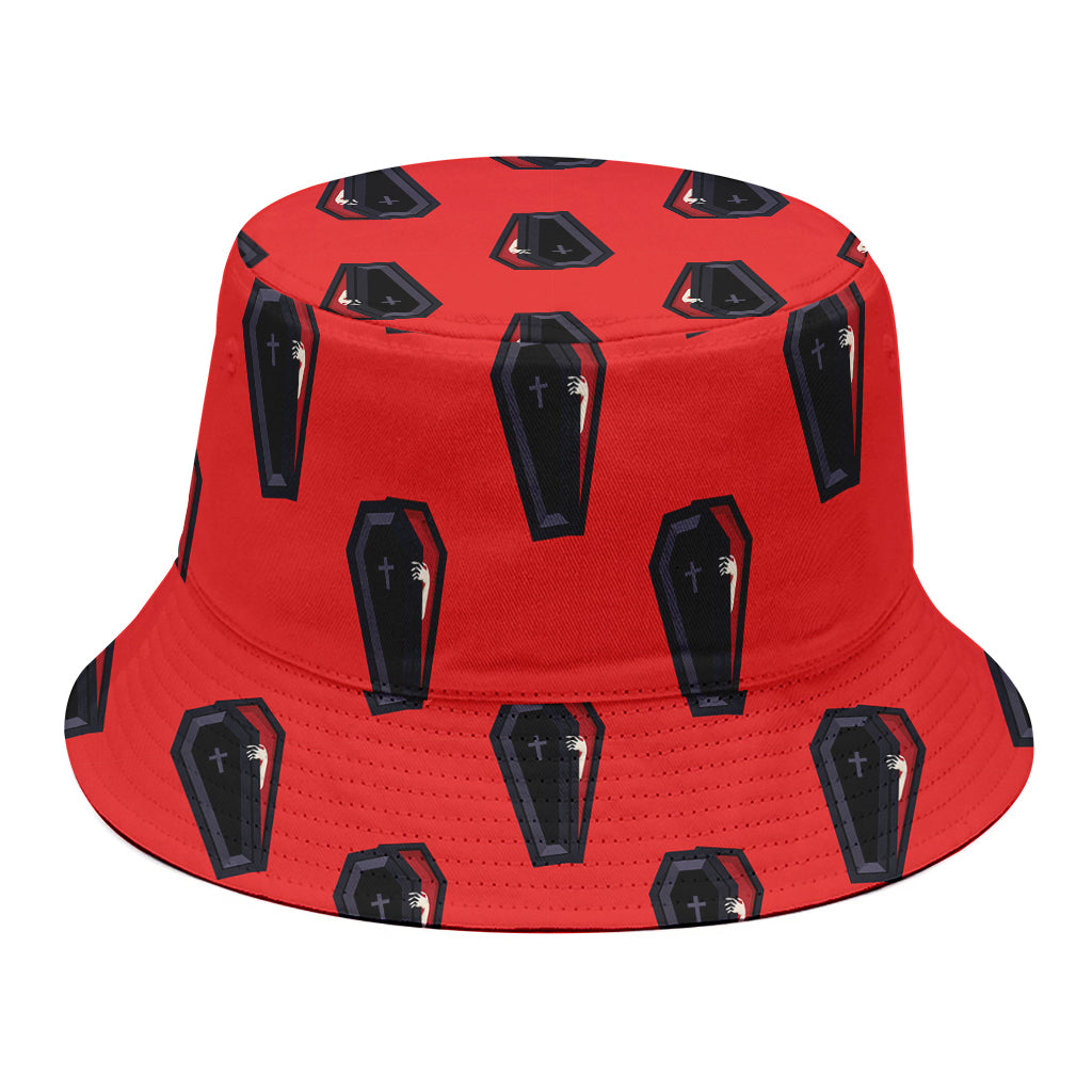 Orange Halloween Coffin Pattern Print Bucket Hat