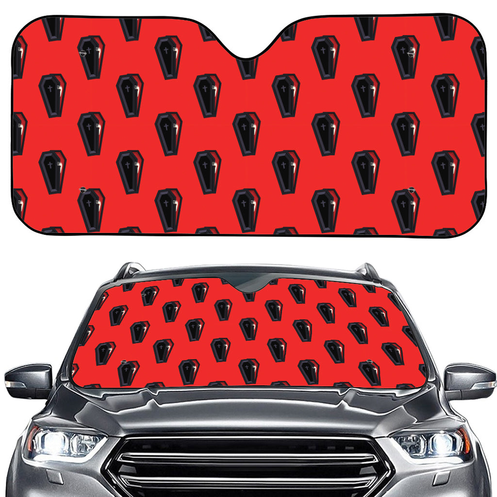 Orange Halloween Coffin Pattern Print Car Windshield Sun Shade