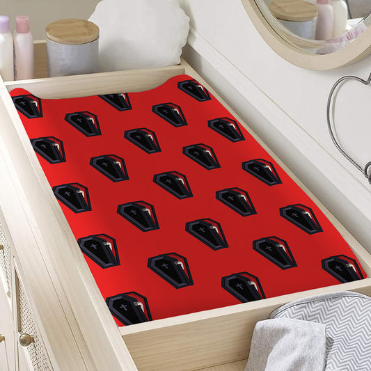 Orange Halloween Coffin Pattern Print Changing Pad Cover