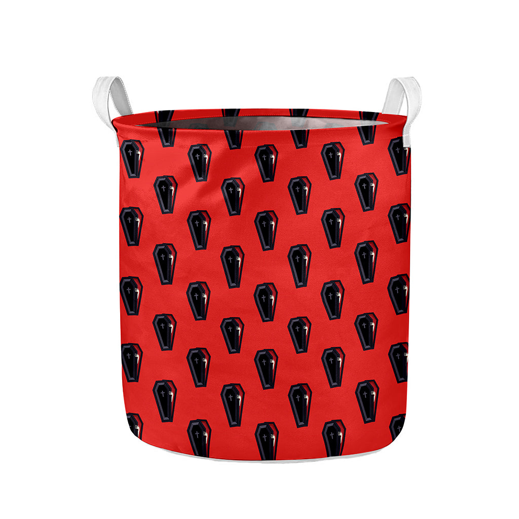 Orange Halloween Coffin Pattern Print Collapsible Laundry Basket