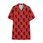 Orange Halloween Coffin Pattern Print Cotton Hawaiian Shirt