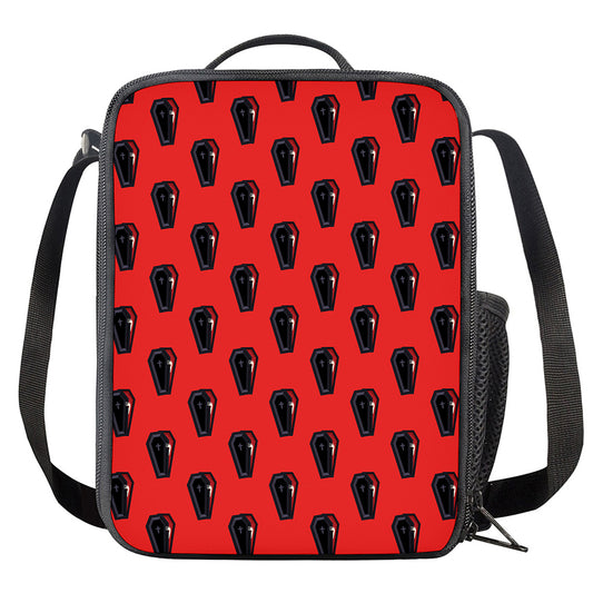 Orange Halloween Coffin Pattern Print Crossbody Lunch Bag