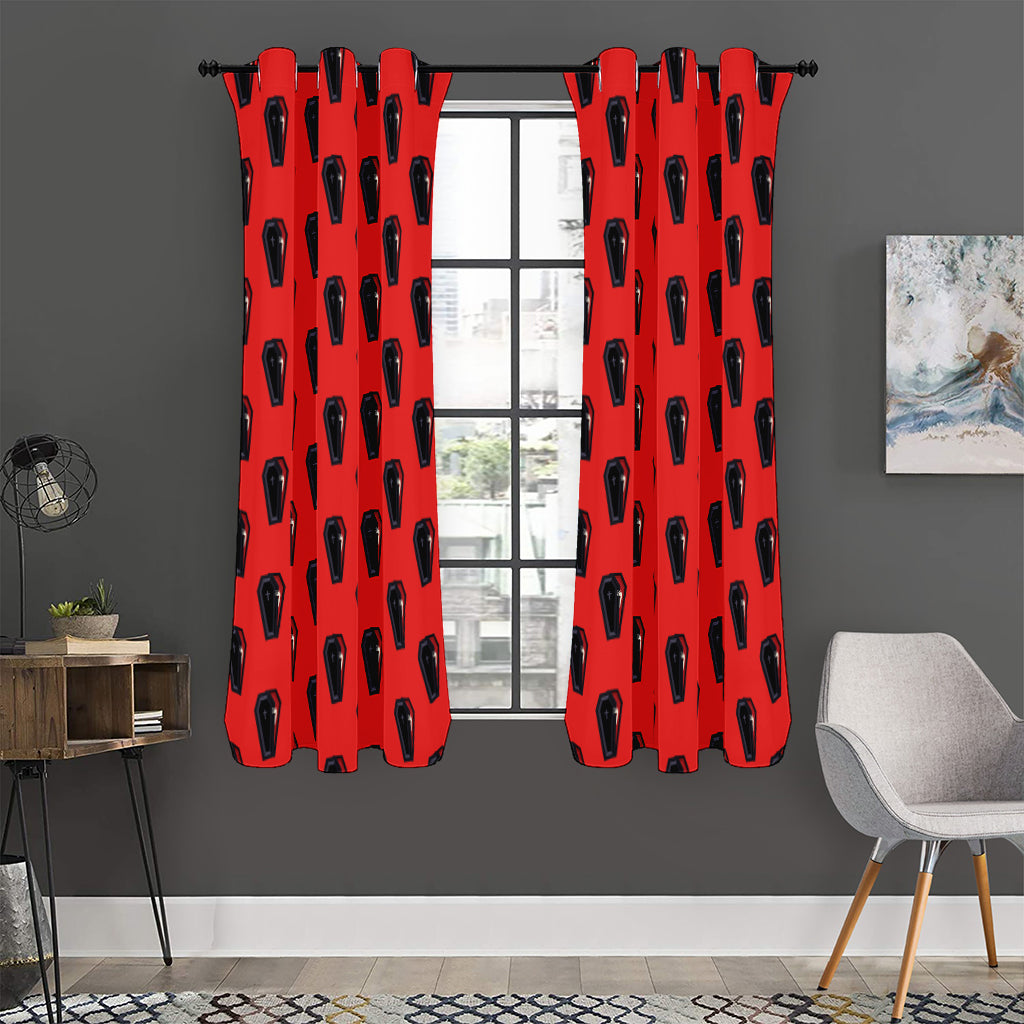 Orange Halloween Coffin Pattern Print Curtain