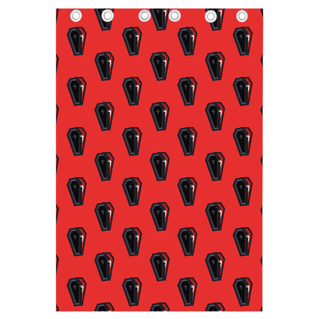 Orange Halloween Coffin Pattern Print Curtain