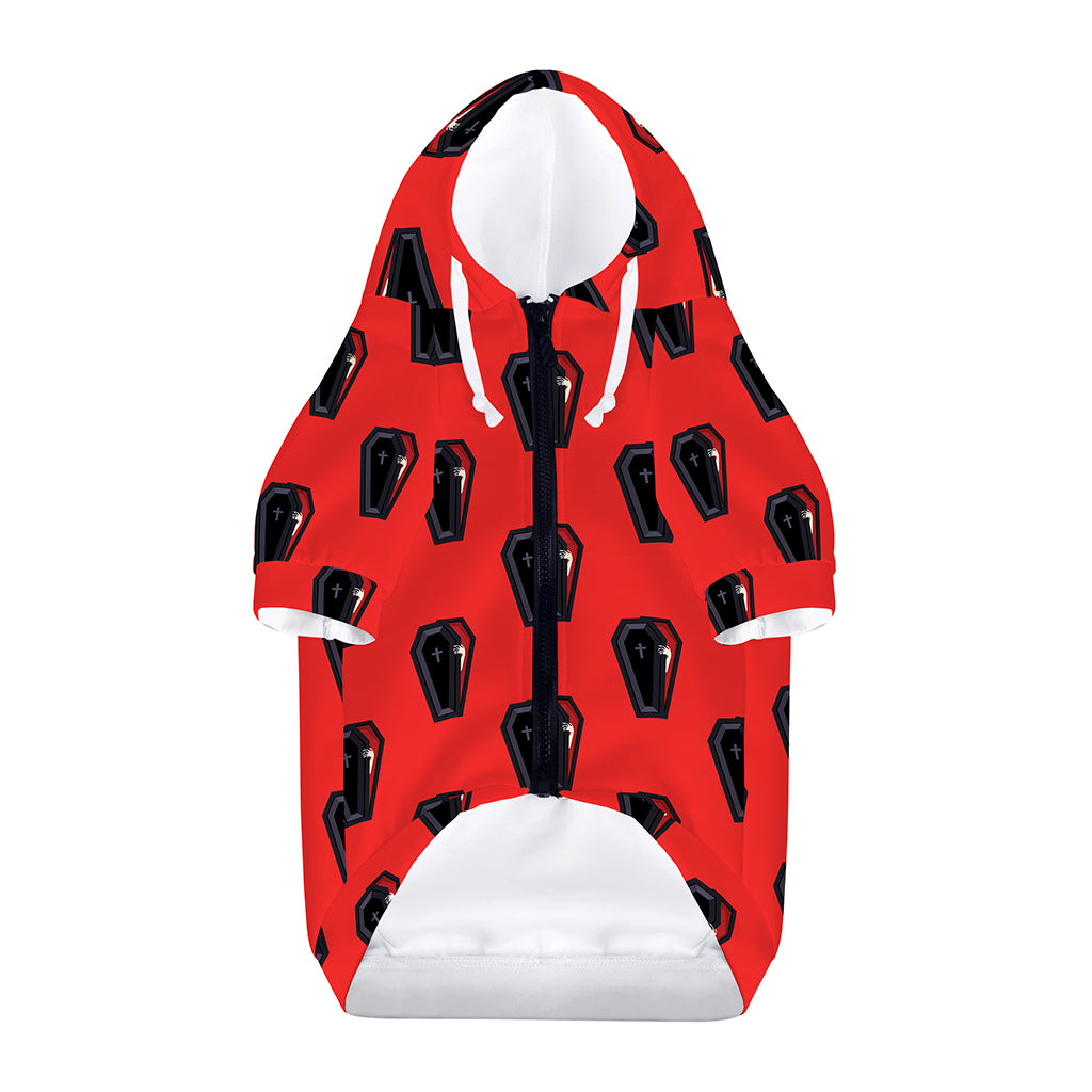 Orange Halloween Coffin Pattern Print Dog Zip Up Hoodie