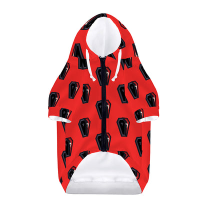 Orange Halloween Coffin Pattern Print Dog Zip Up Hoodie