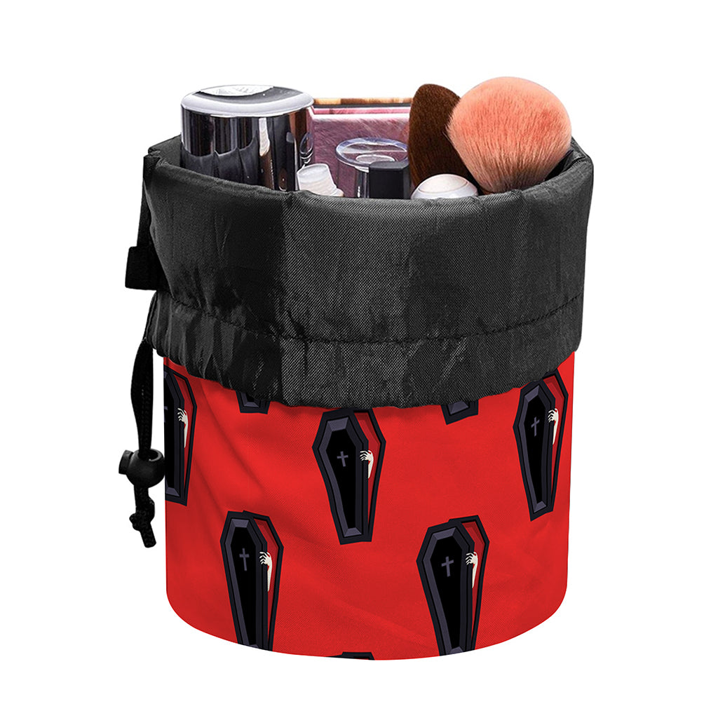 Orange Halloween Coffin Pattern Print Drawstring Makeup Bag
