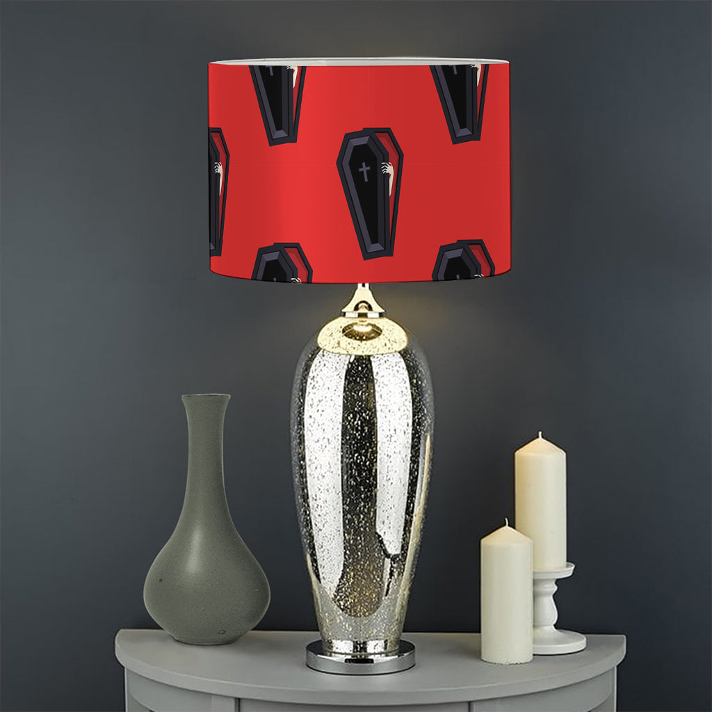 Orange Halloween Coffin Pattern Print Drum Lamp Shade