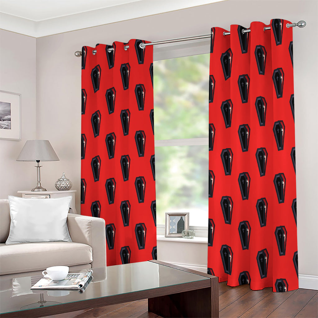 Orange Halloween Coffin Pattern Print Extra Wide Grommet Curtains