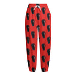 Orange Halloween Coffin Pattern Print Fleece Lined Knit Pants