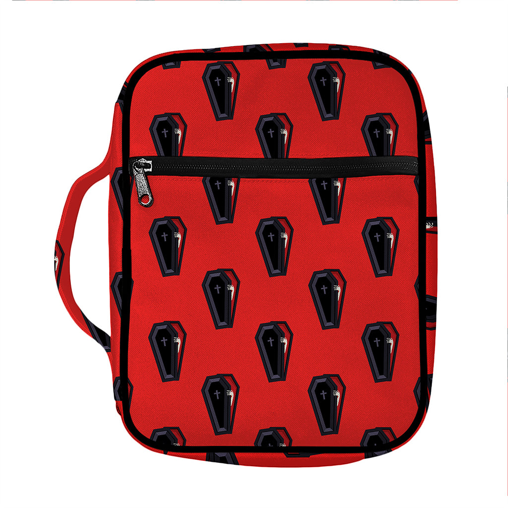 Orange Halloween Coffin Pattern Print Front Pocket Bible Bag