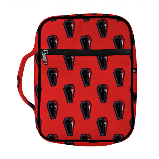 Orange Halloween Coffin Pattern Print Front Pocket Bible Bag