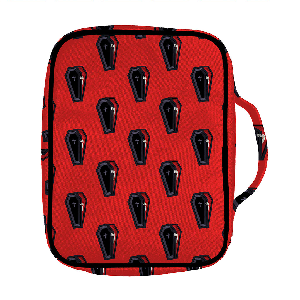 Orange Halloween Coffin Pattern Print Front Pocket Bible Bag