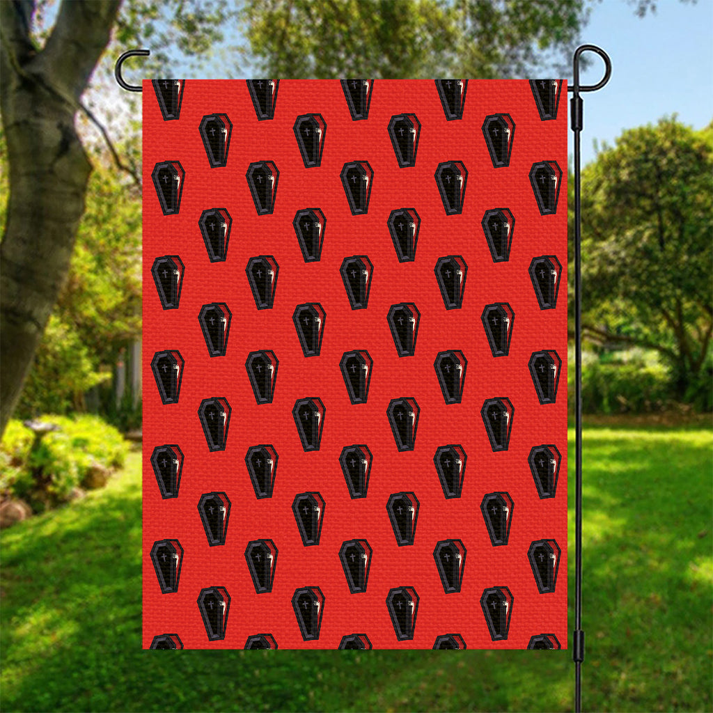 Orange Halloween Coffin Pattern Print Garden Flag