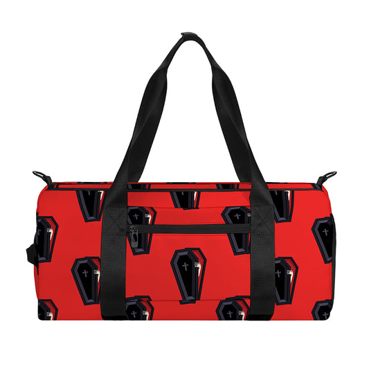 Orange Halloween Coffin Pattern Print Gym Bag