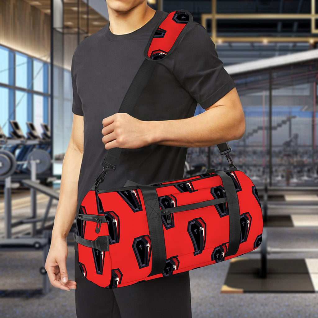 Orange Halloween Coffin Pattern Print Gym Bag