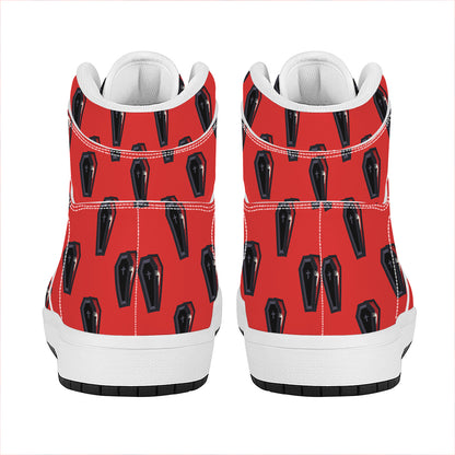 Orange Halloween Coffin Pattern Print High Top Leather Sneakers