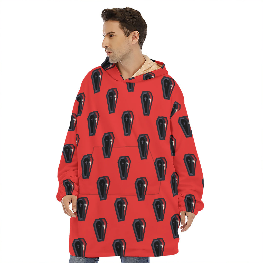 Orange Halloween Coffin Pattern Print Hoodie Blanket