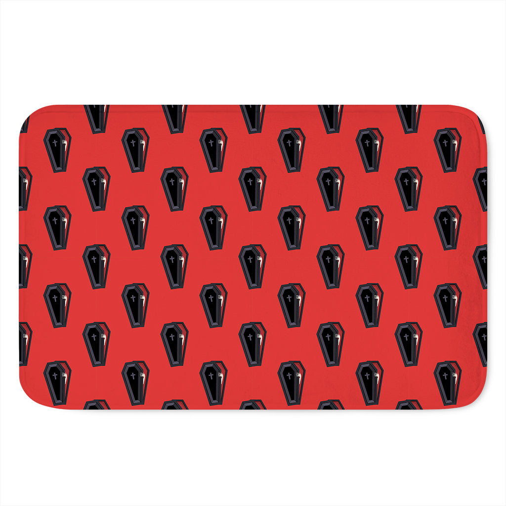 Orange Halloween Coffin Pattern Print Indoor Door Mat