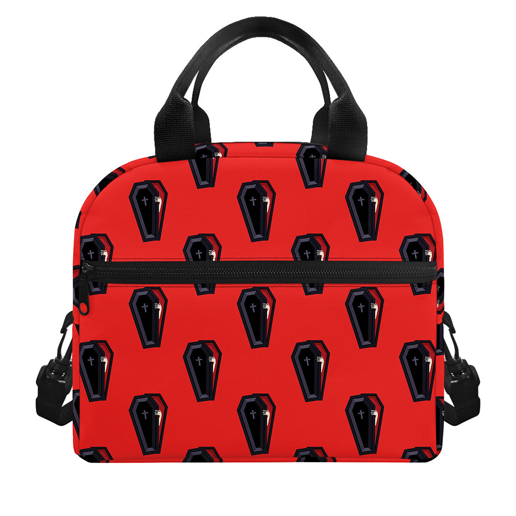 Orange Halloween Coffin Pattern Print Insulated Lunch Bag