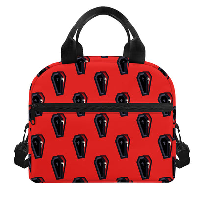 Orange Halloween Coffin Pattern Print Insulated Lunch Bag