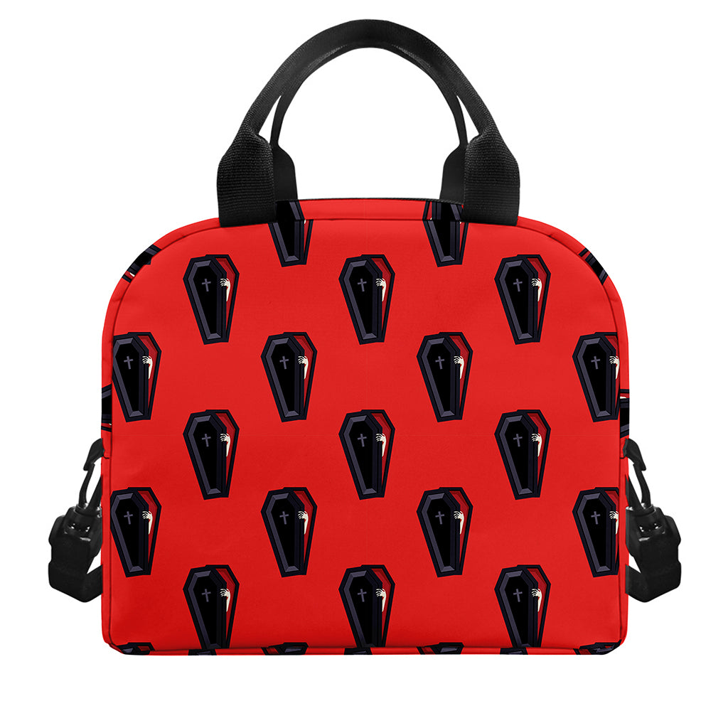 Orange Halloween Coffin Pattern Print Insulated Lunch Bag