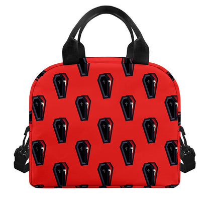 Orange Halloween Coffin Pattern Print Insulated Lunch Bag