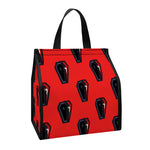 Orange Halloween Coffin Pattern Print Insulated Lunch Tote