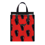 Orange Halloween Coffin Pattern Print Insulated Lunch Tote