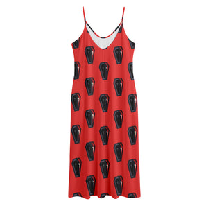 Orange Halloween Coffin Pattern Print Jersey Midi Cami Dress