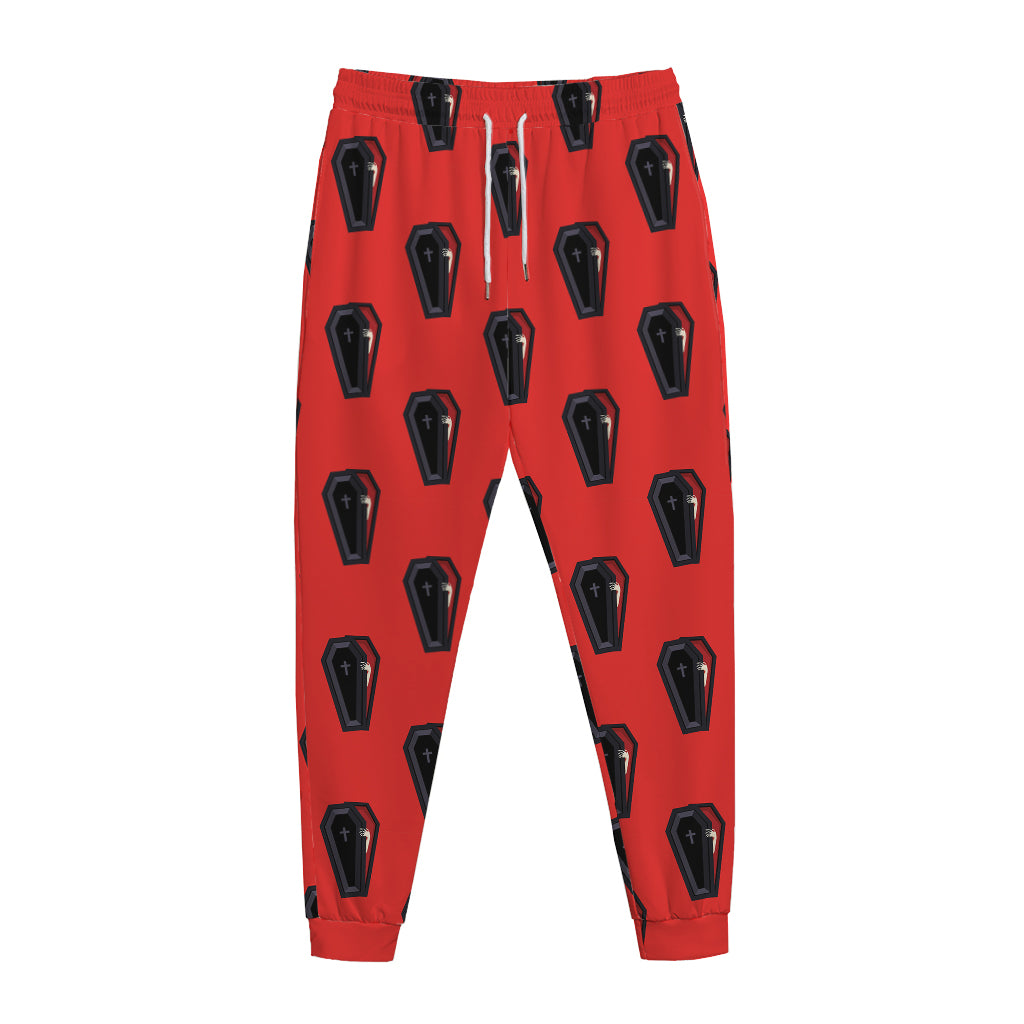 Orange Halloween Coffin Pattern Print Jogger Pants