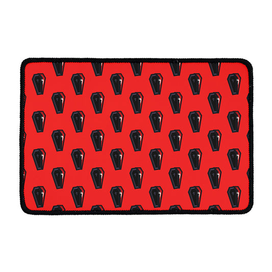 Orange Halloween Coffin Pattern Print Kitchen Mat