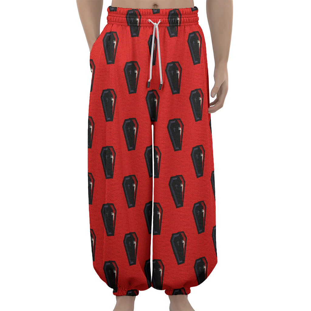 Orange Halloween Coffin Pattern Print Lantern Pants