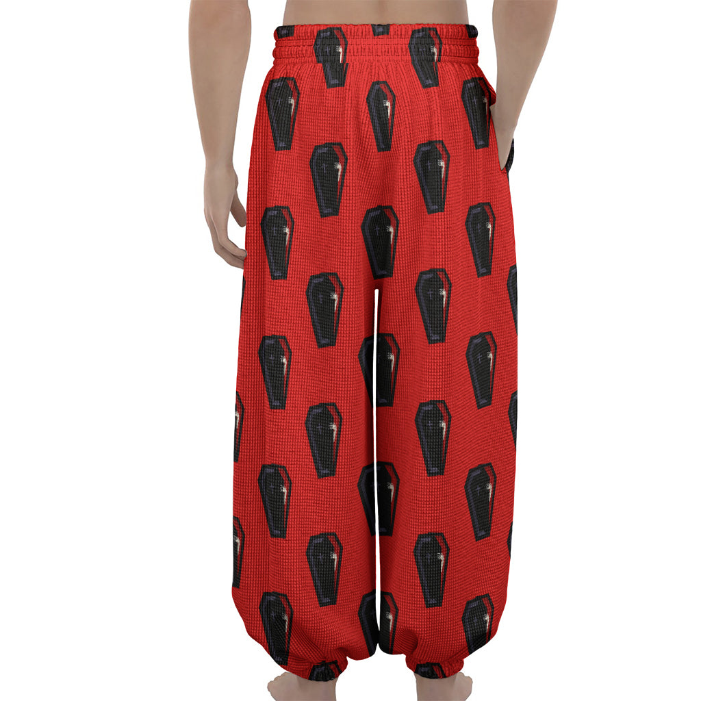 Orange Halloween Coffin Pattern Print Lantern Pants