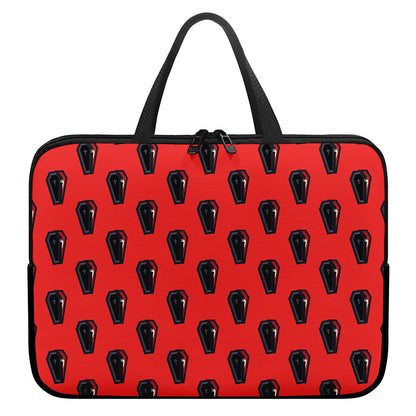 Orange Halloween Coffin Pattern Print Laptop Sleeve With Handle