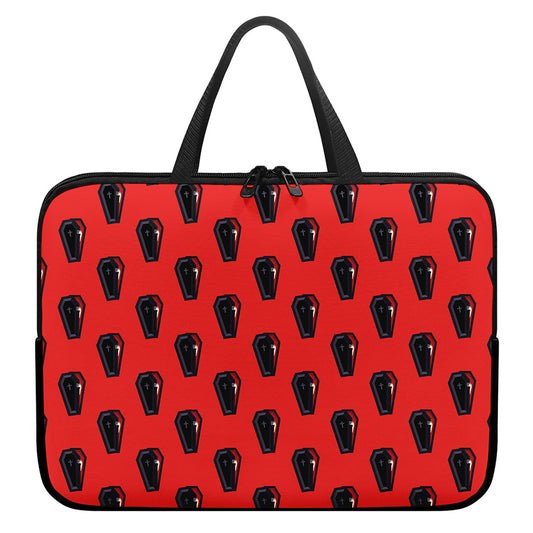 Orange Halloween Coffin Pattern Print Laptop Sleeve With Handle