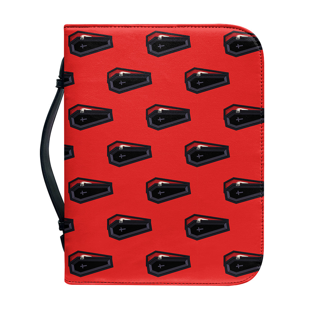 Orange Halloween Coffin Pattern Print Leather Bible Cover