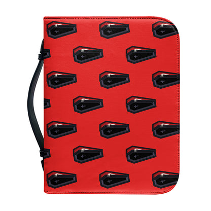 Orange Halloween Coffin Pattern Print Leather Bible Cover