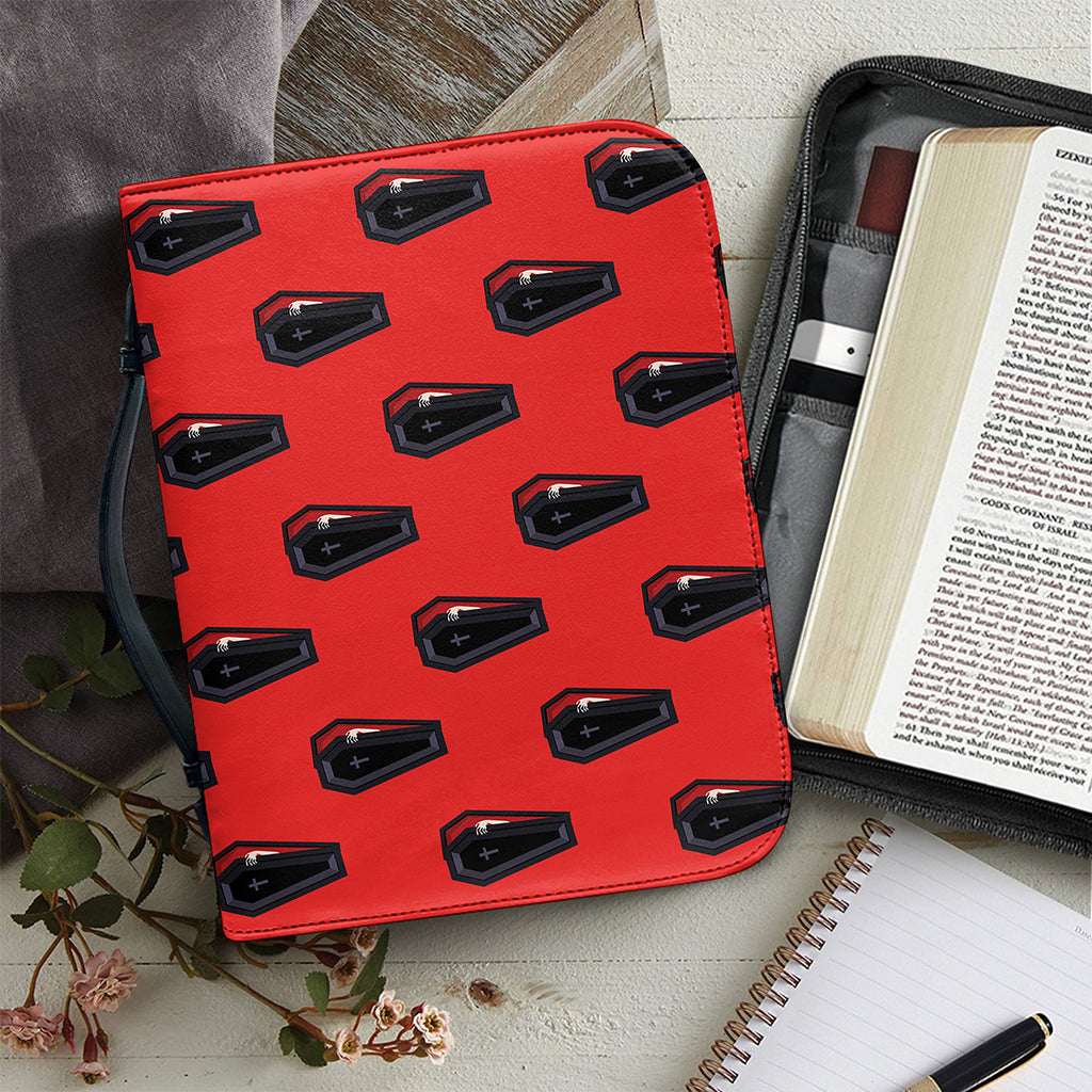 Orange Halloween Coffin Pattern Print Leather Bible Cover