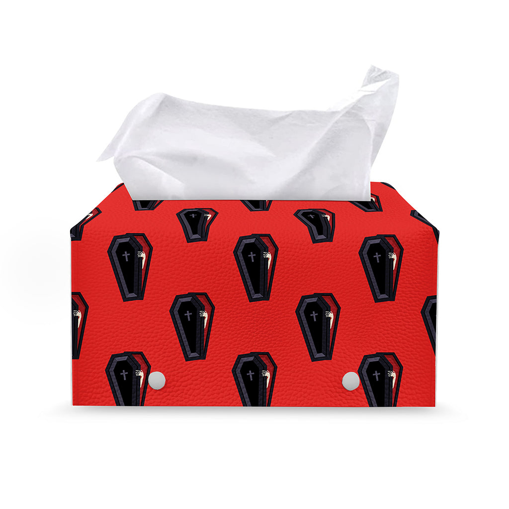 Orange Halloween Coffin Pattern Print Leather Tissue Box Cover
