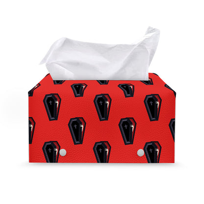 Orange Halloween Coffin Pattern Print Leather Tissue Box Cover