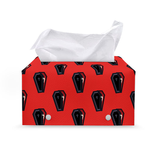 Orange Halloween Coffin Pattern Print Leather Tissue Box Cover