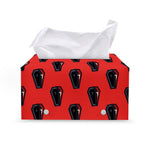 Orange Halloween Coffin Pattern Print Leather Tissue Box Cover