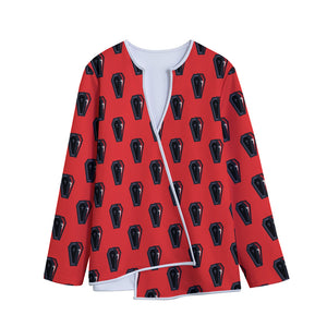 Orange Halloween Coffin Pattern Print Long Sleeve Short Coat