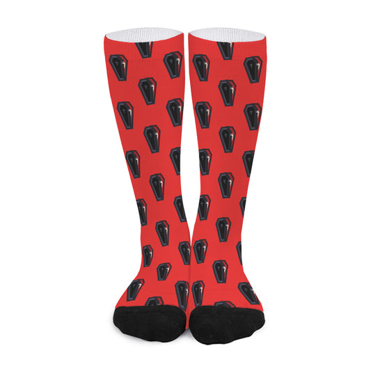 Orange Halloween Coffin Pattern Print Long Socks