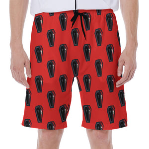 Orange Halloween Coffin Pattern Print Men's Beach Shorts