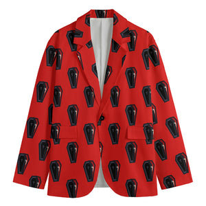 Orange Halloween Coffin Pattern Print Men's Blazer