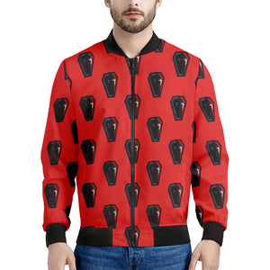 Orange Halloween Coffin Pattern Print Men's Bomber Jacket